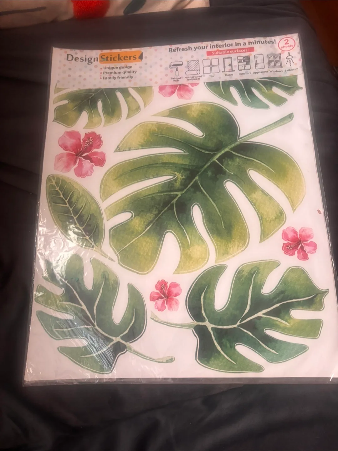New Palm Leaves Wall Decals (Leaves Watercolor w/Flowers)