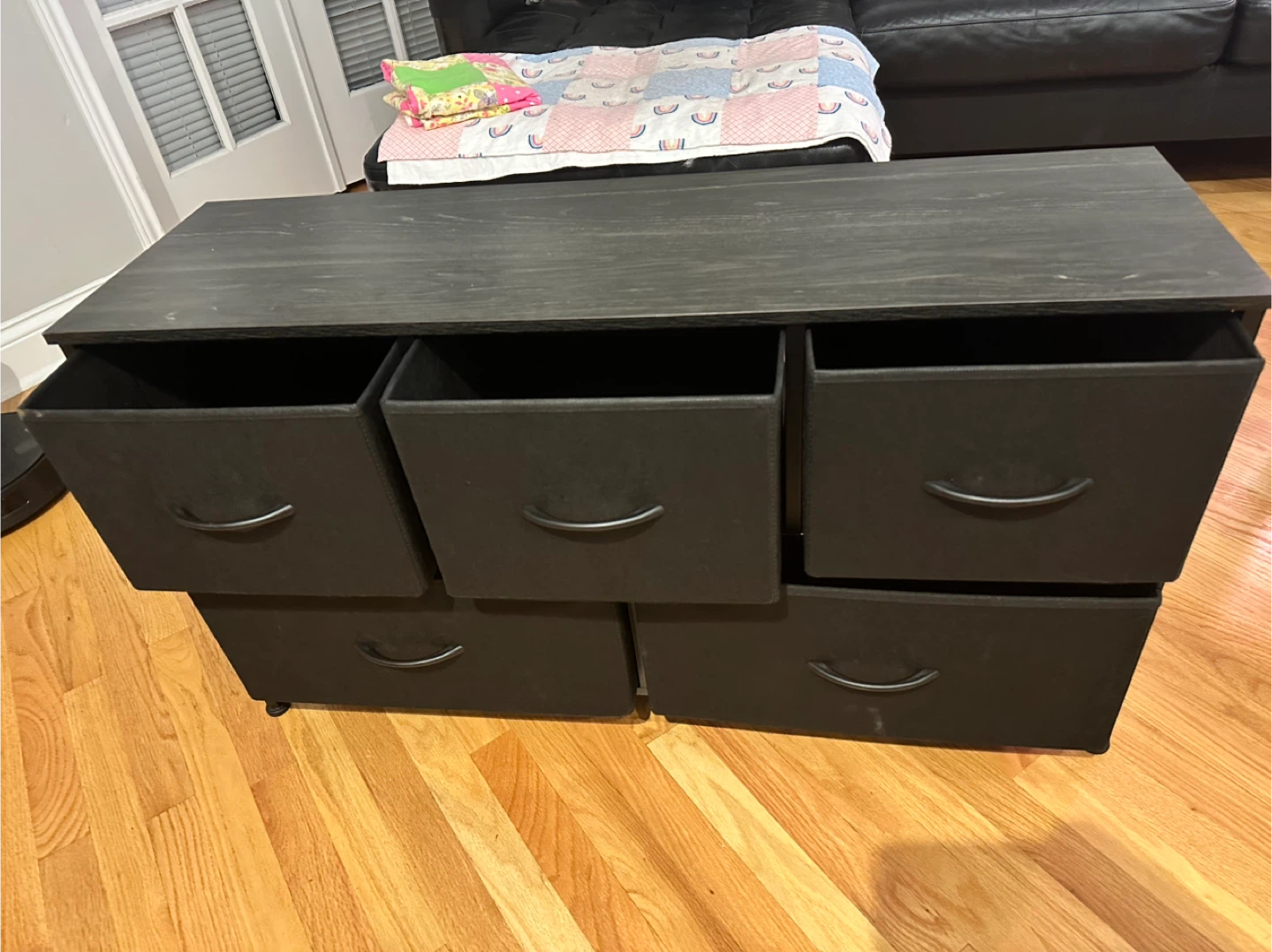 Black Storage Dresser with Fabric Drawers