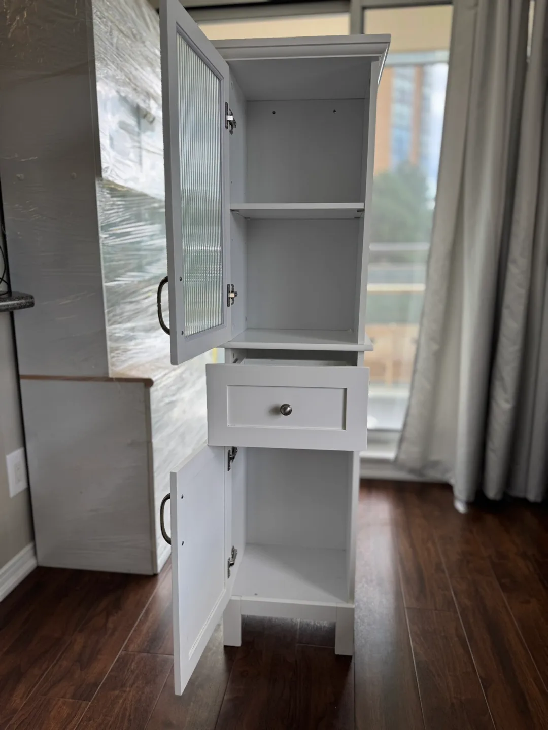 White Bathroom Cabinet with Glass Door image indicator(2)