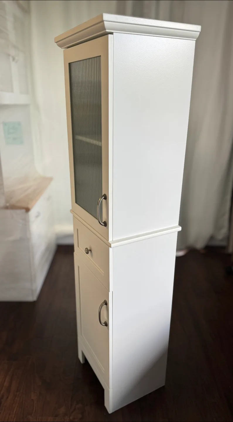 White Bathroom Cabinet with Glass Door image indicator(5)