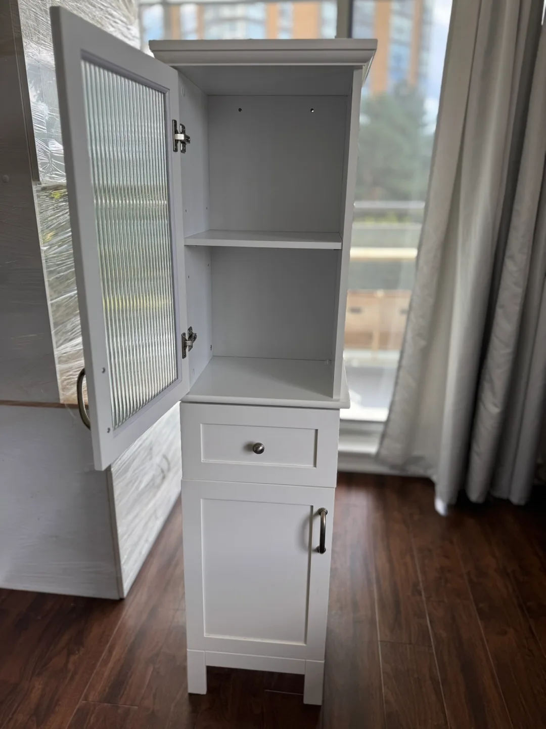 White Bathroom Cabinet with Glass Door image indicator(3)