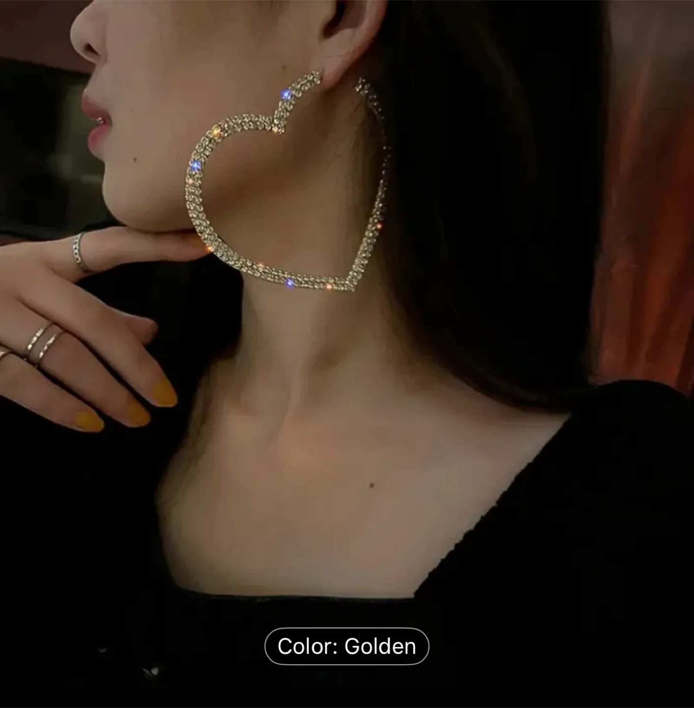 Golden Heart Rhinestone Earrings thumbnail