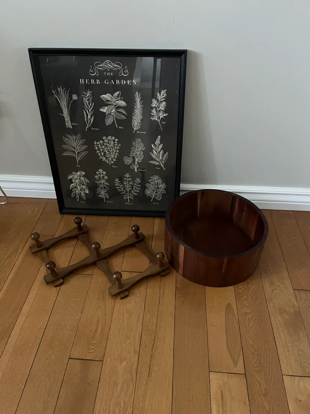 Wooden Bowl, Herb Garden Print and wooden rack thumbnail