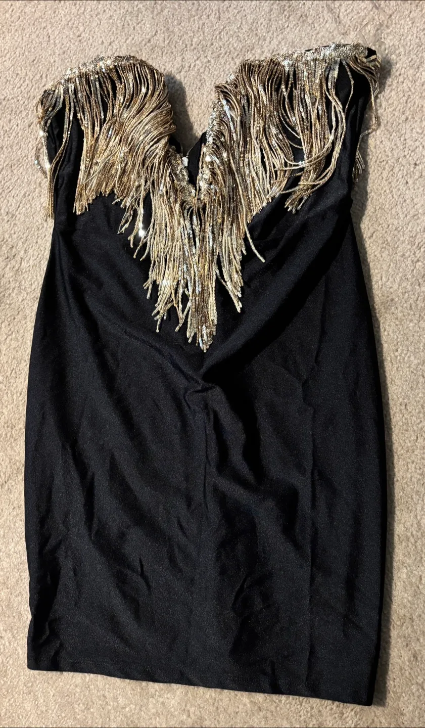 Gorgeous Black Fringe Dress (Size L) thumbnail