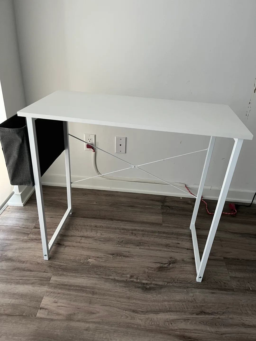 White Desk with Grey Side Pocket thumbnail