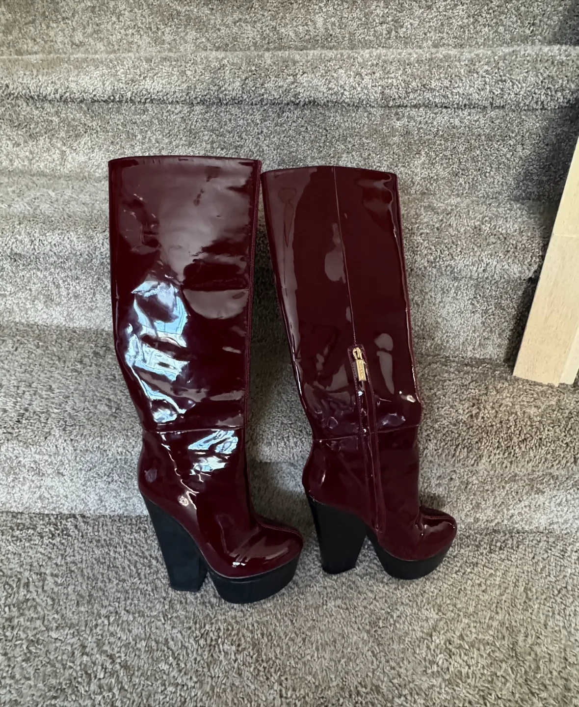 Vintage Unique Burgundy Patent Leather Platform Boots size 37 thumbnail