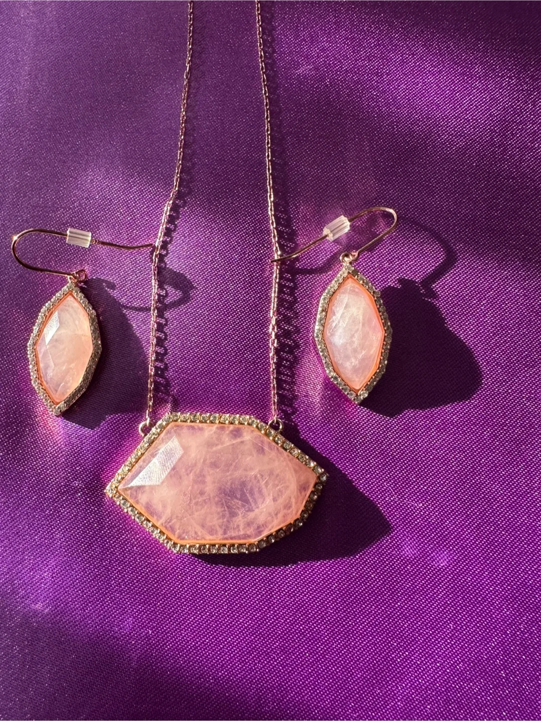 Rose Quartz 925 Sterling Silver Necklace & Earring Set thumbnail