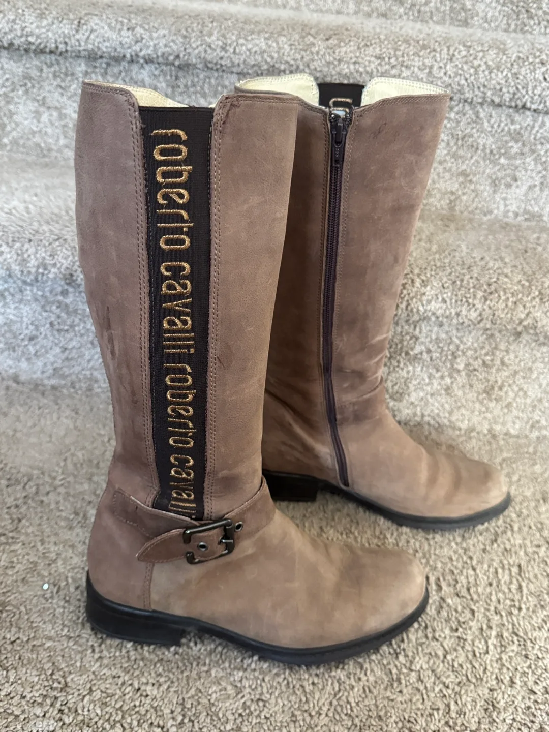 Authentic Roberto Cavalli Brown Stressed Leather Boots - Size 37 thumbnail
