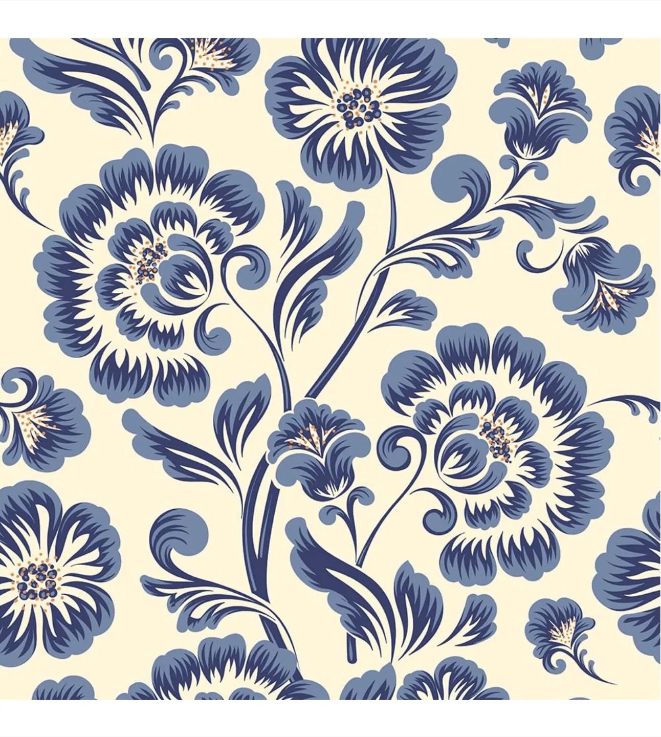 Floral Wallpaper - Blue & Cream, brand new thumbnail