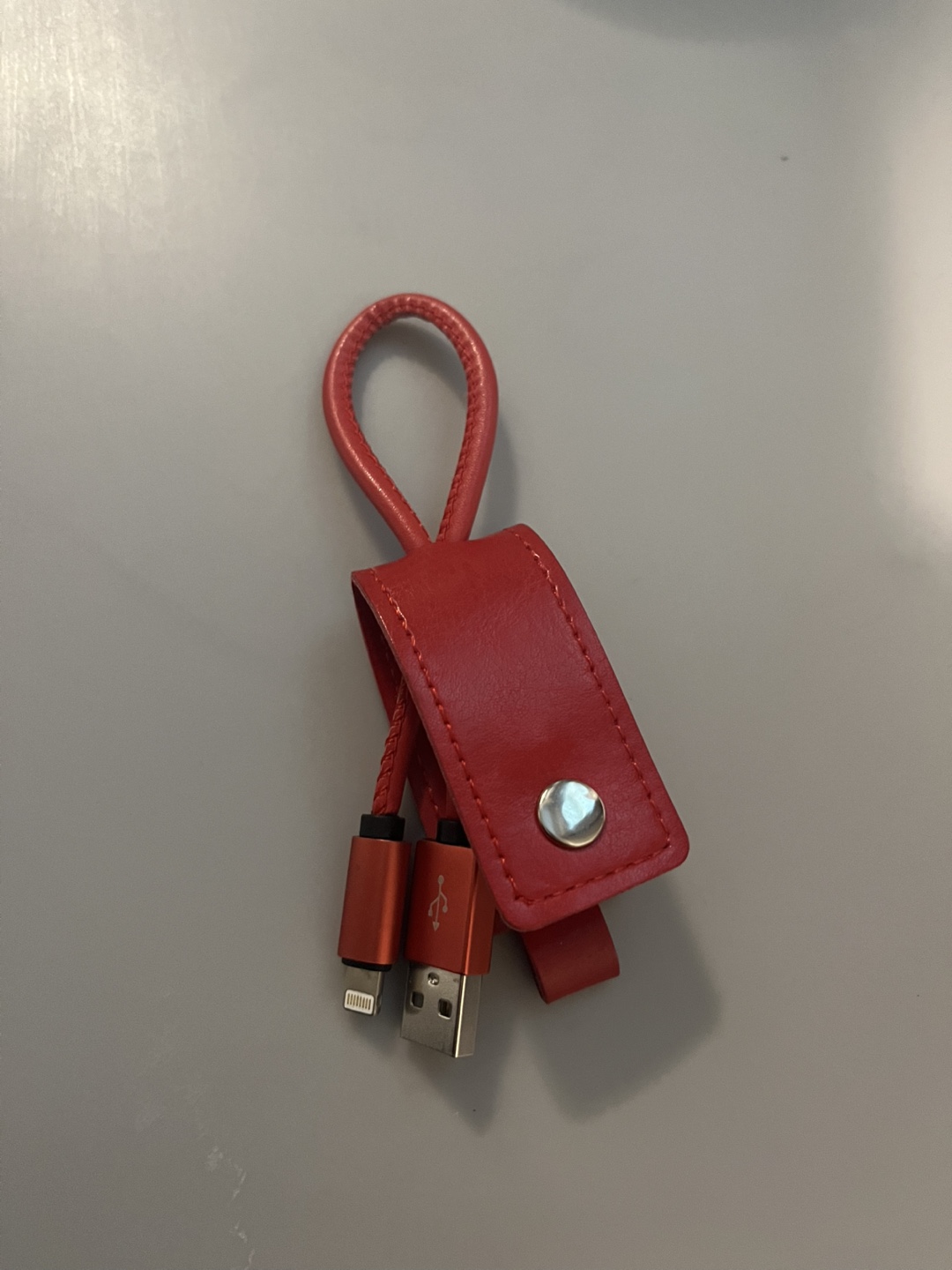 Red Leather Keychain Phone Charger