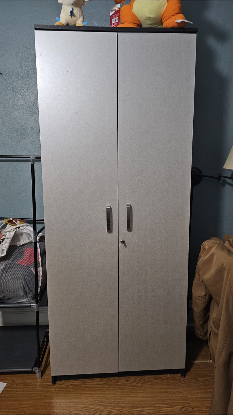 Grey Wardrobe Cabinet with Shelves