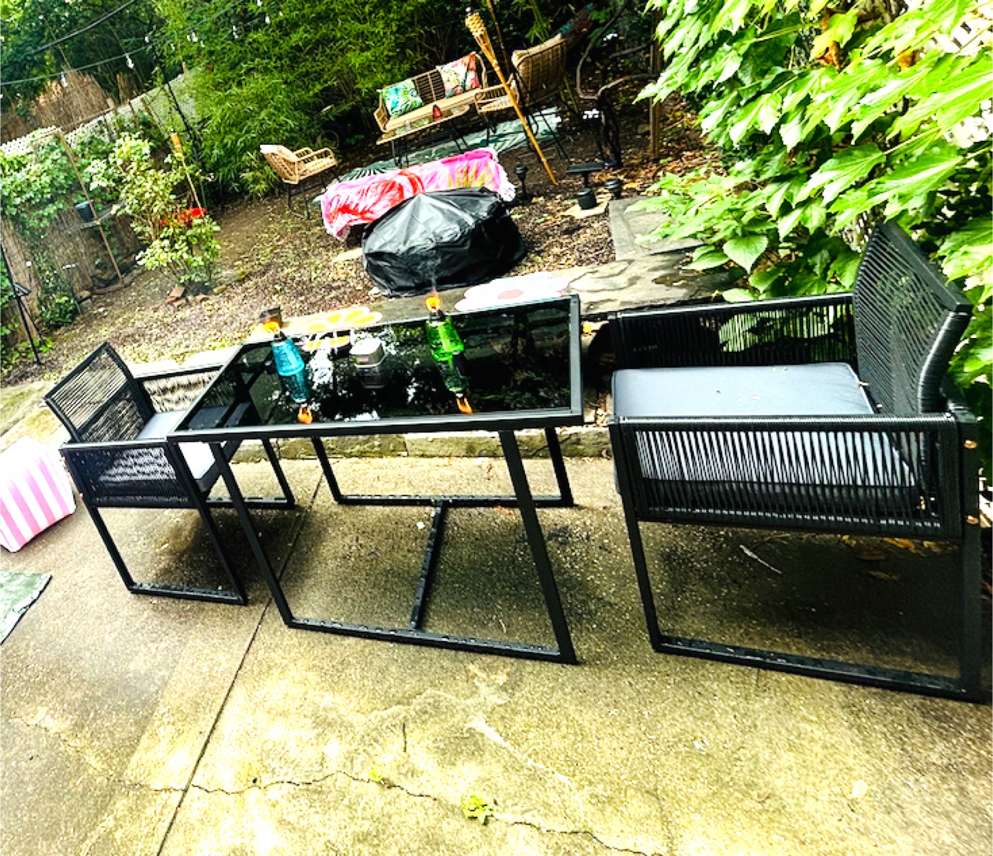 Black Outdoor Patio Dining Set - Table and Chairs