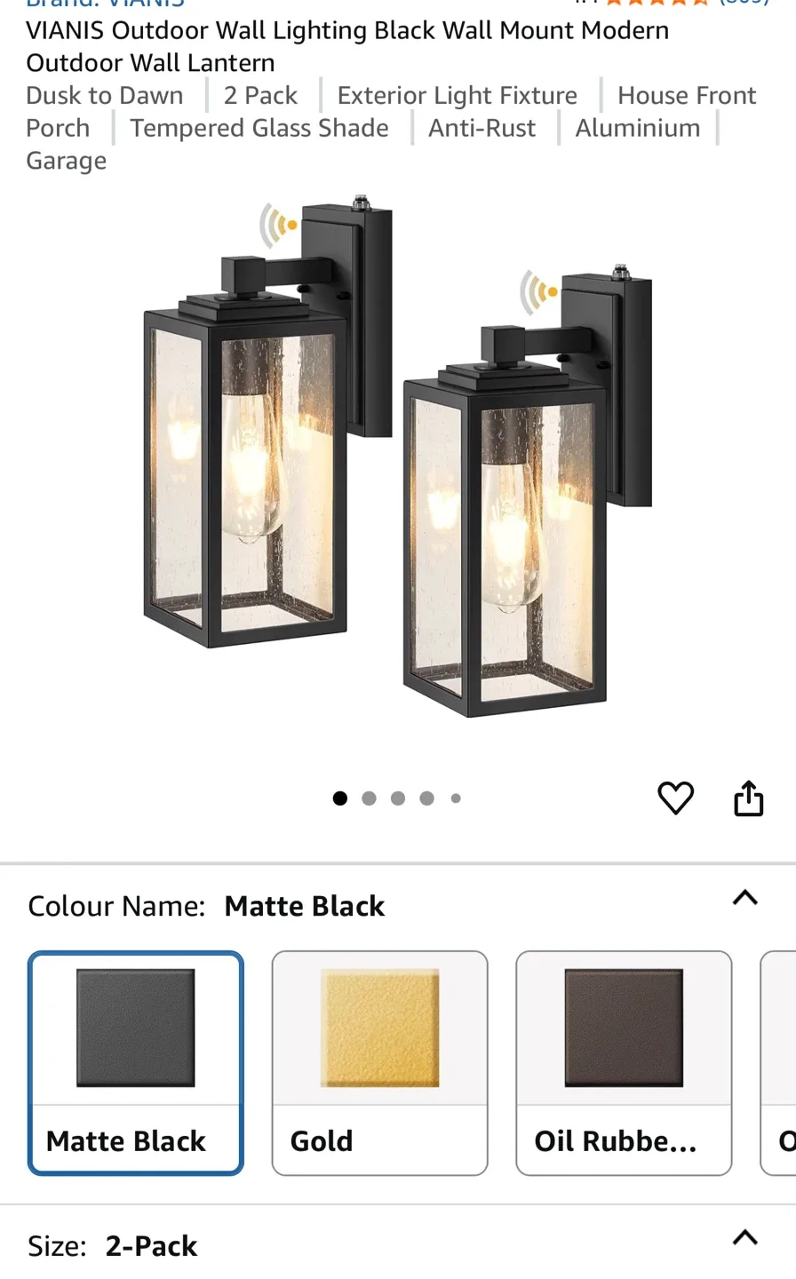 VIANIS Outdoor Wall Lantern - Matte Black (2-Pack) thumbnail