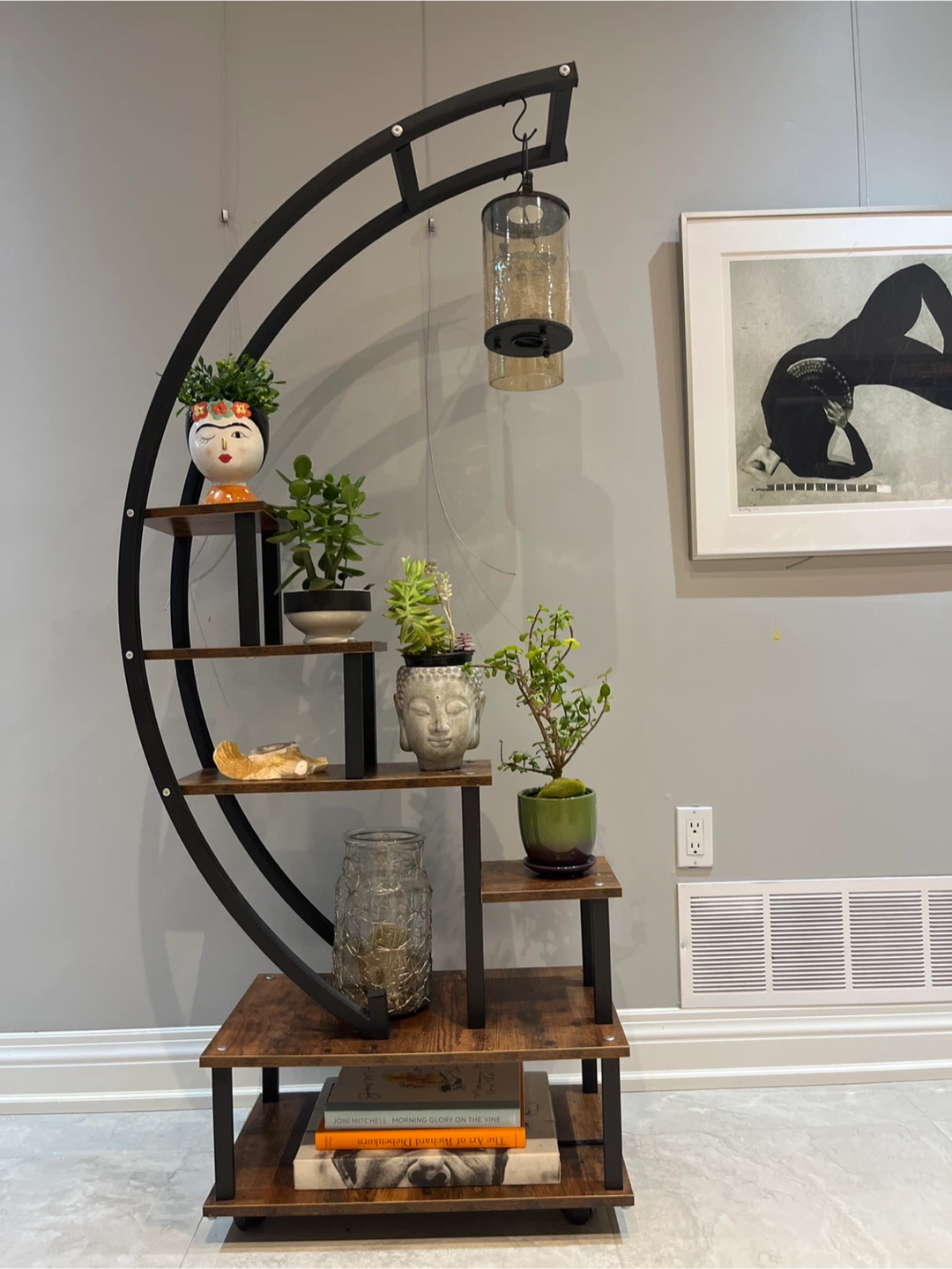 Metal and wood Plant Stand