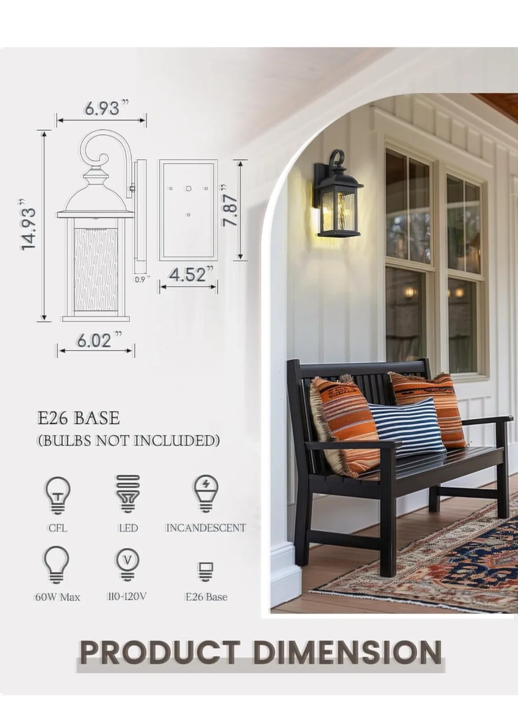 FEMILA 2-Pack Outdoor Wall Lights - Black, Water Ripple Glass image indicator(4)