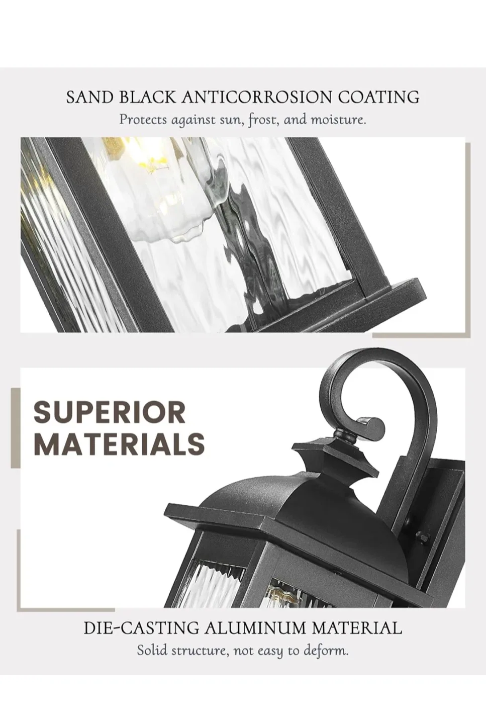 FEMILA 2-Pack Outdoor Wall Lights - Black, Water Ripple Glass image indicator(2)