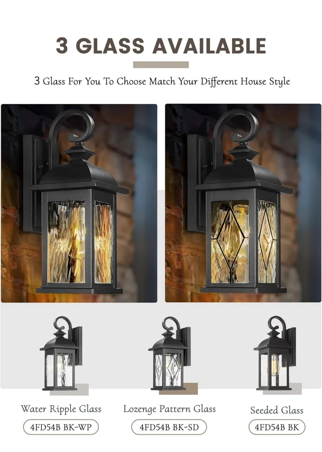 FEMILA 2-Pack Outdoor Wall Lights - Black, Water Ripple Glass image indicator(5)