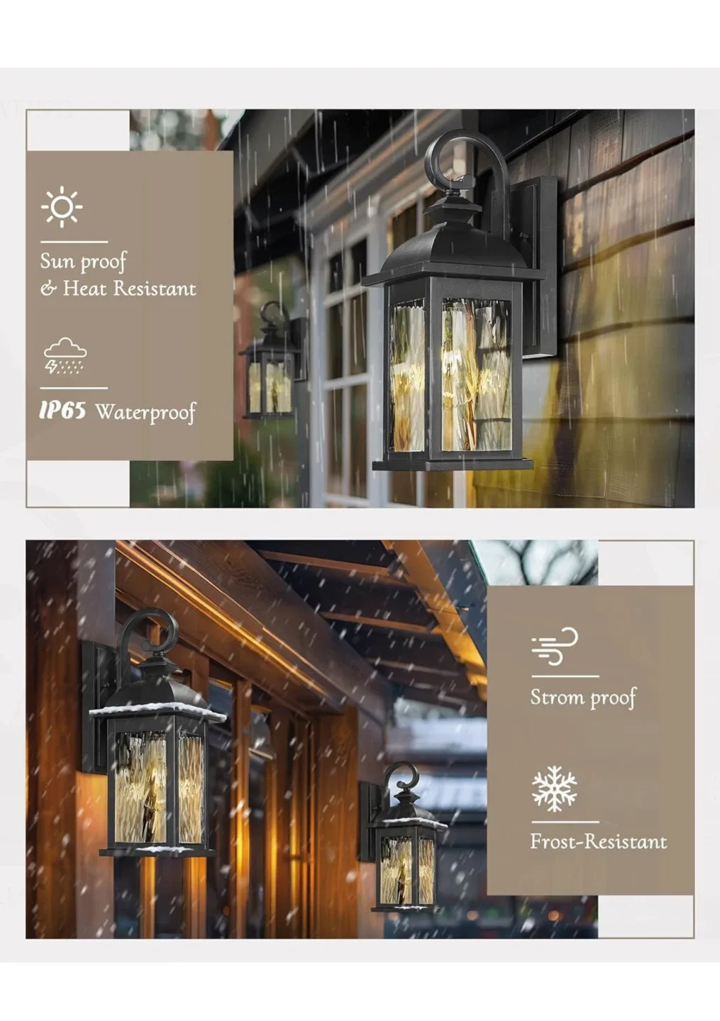 FEMILA 2-Pack Outdoor Wall Lights - Black, Water Ripple Glass image indicator(3)