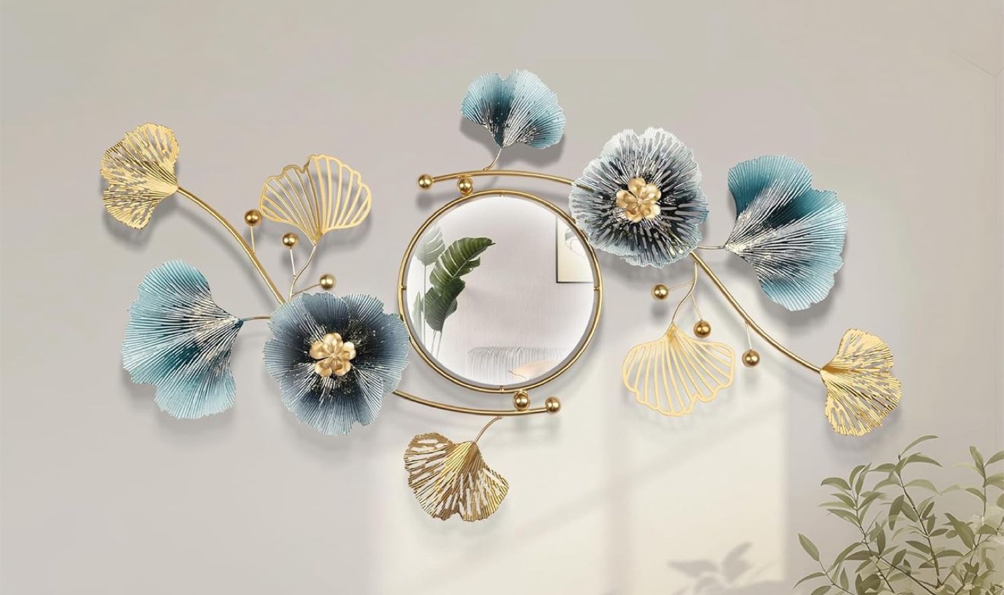 Floral Metal Wall Decor with Mirror, 36"x21" - photo 3