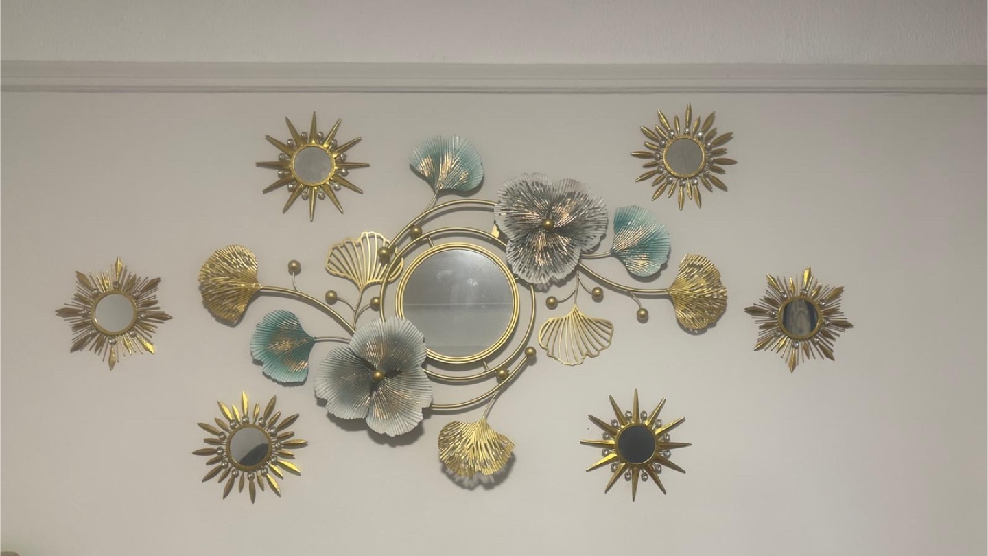 Floral Metal Wall Decor with Mirror, 36"x21"
