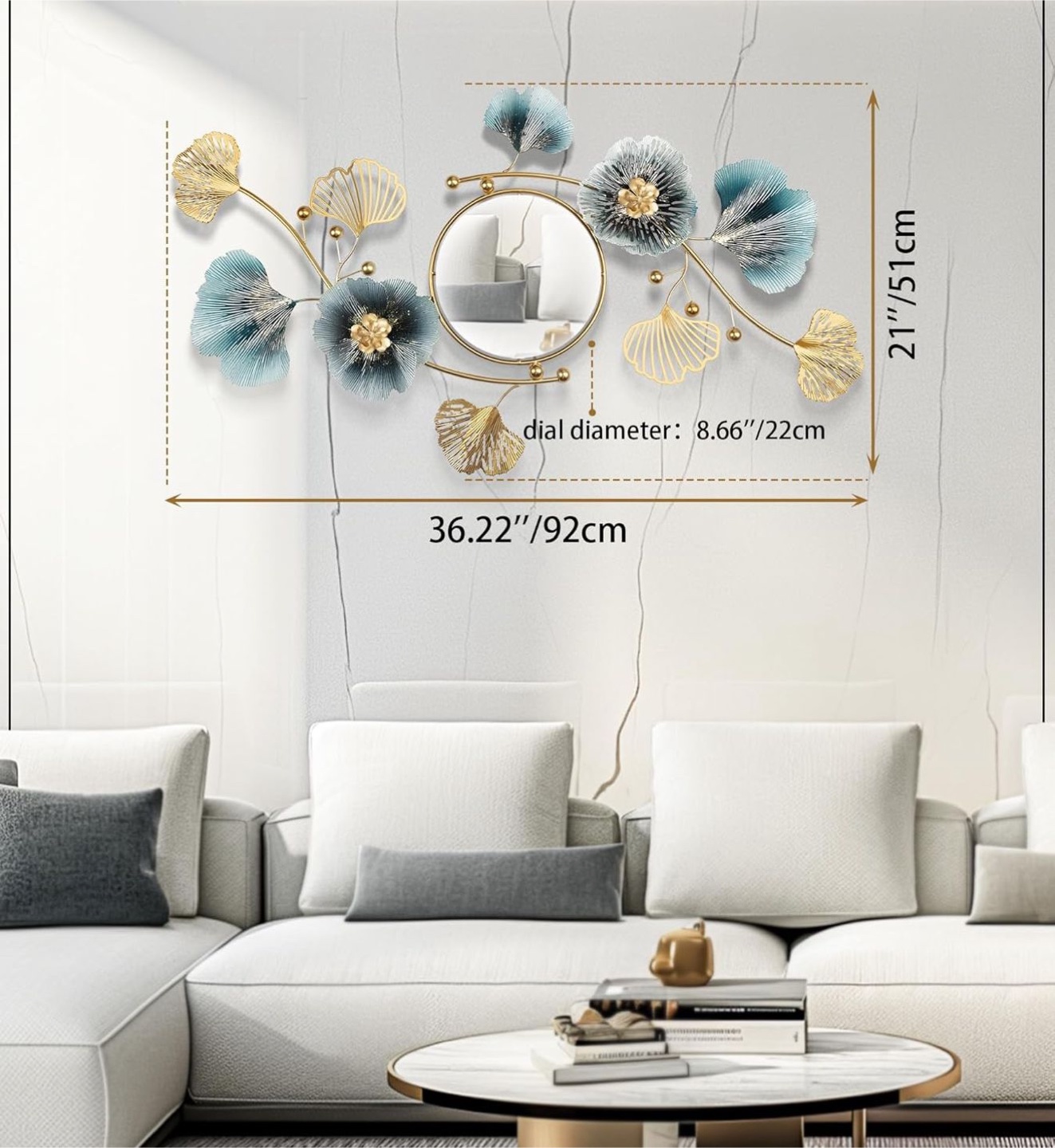 Floral Metal Wall Decor with Mirror, 36"x21" - photo 2