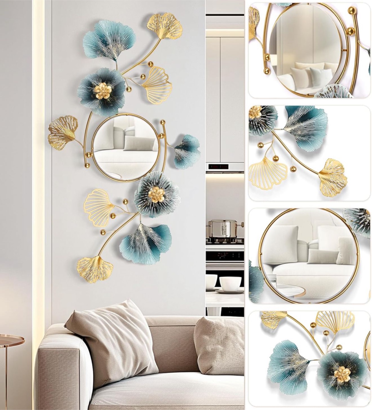 Floral Metal Wall Decor with Mirror, 36"x21" - photo 4