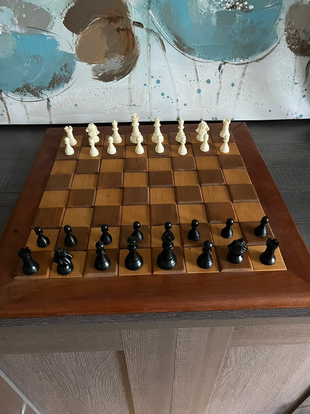 Wood board Chess Set with plastic pieces thumbnail