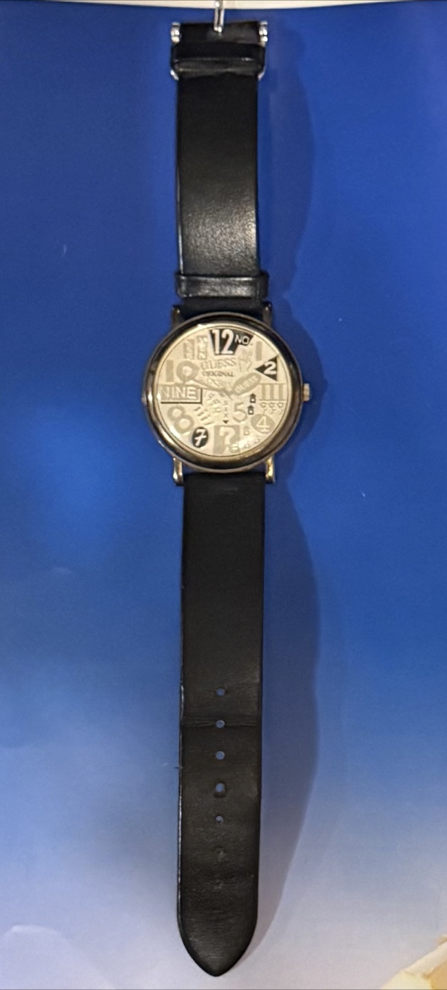 Guess Watch with Black Leather Band, $10