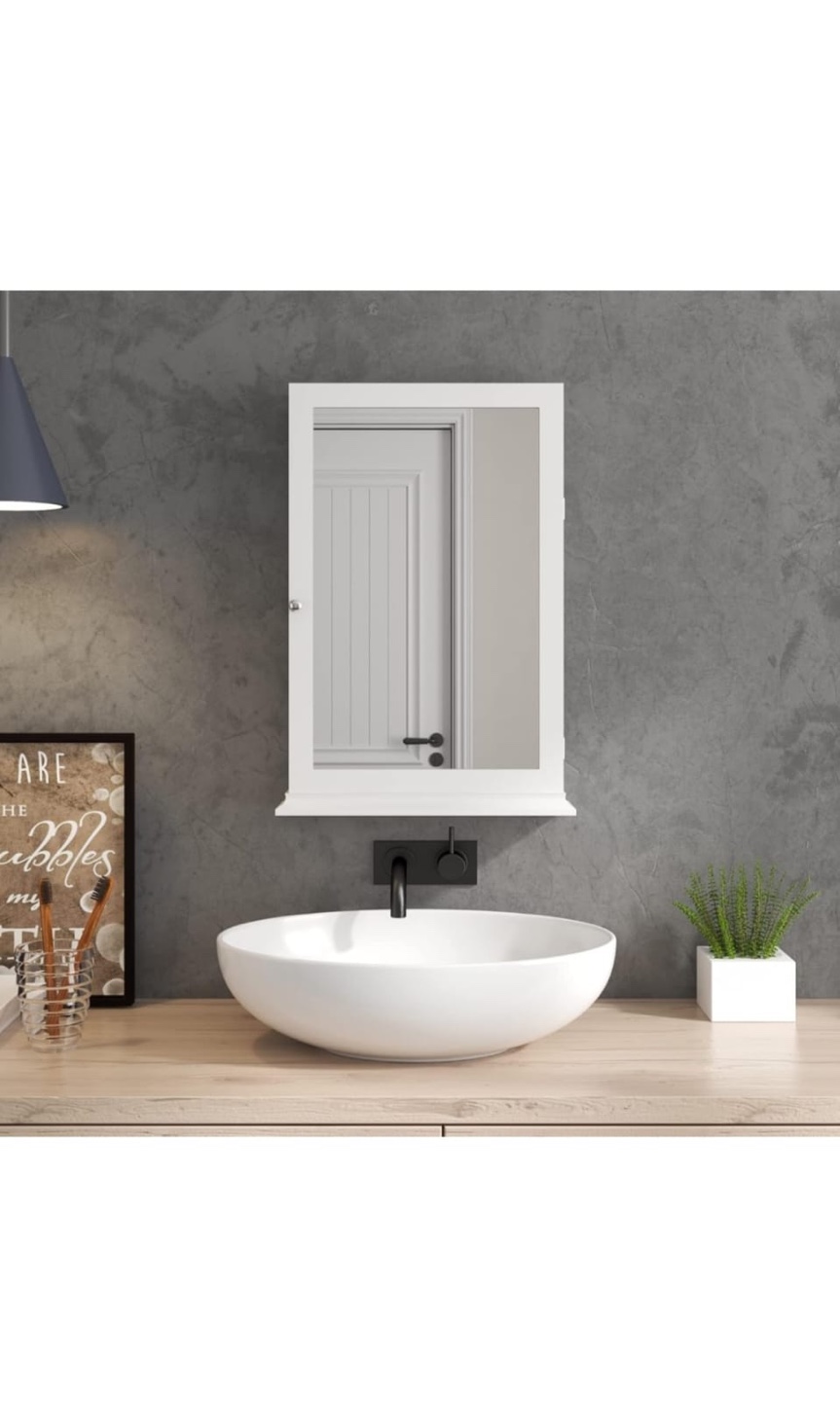 DlandHome Bathroom Mirror Wall Storage Cabinet - White