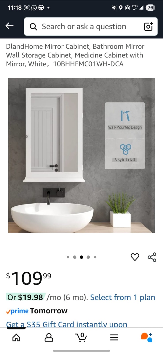DlandHome Bathroom Mirror Wall Storage Cabinet - White - photo 4