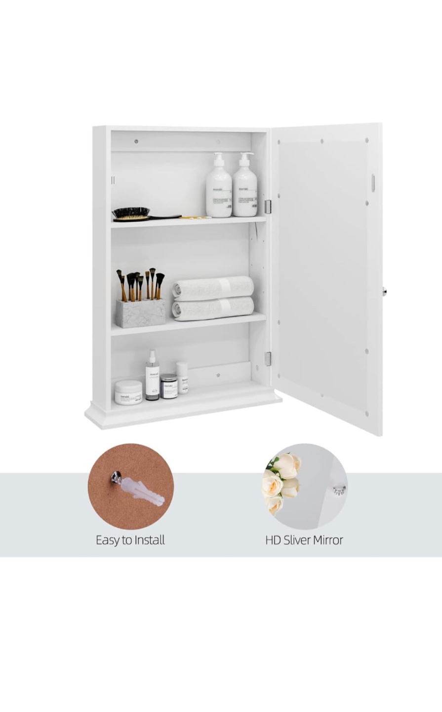 DlandHome Bathroom Mirror Wall Storage Cabinet - White - photo 3