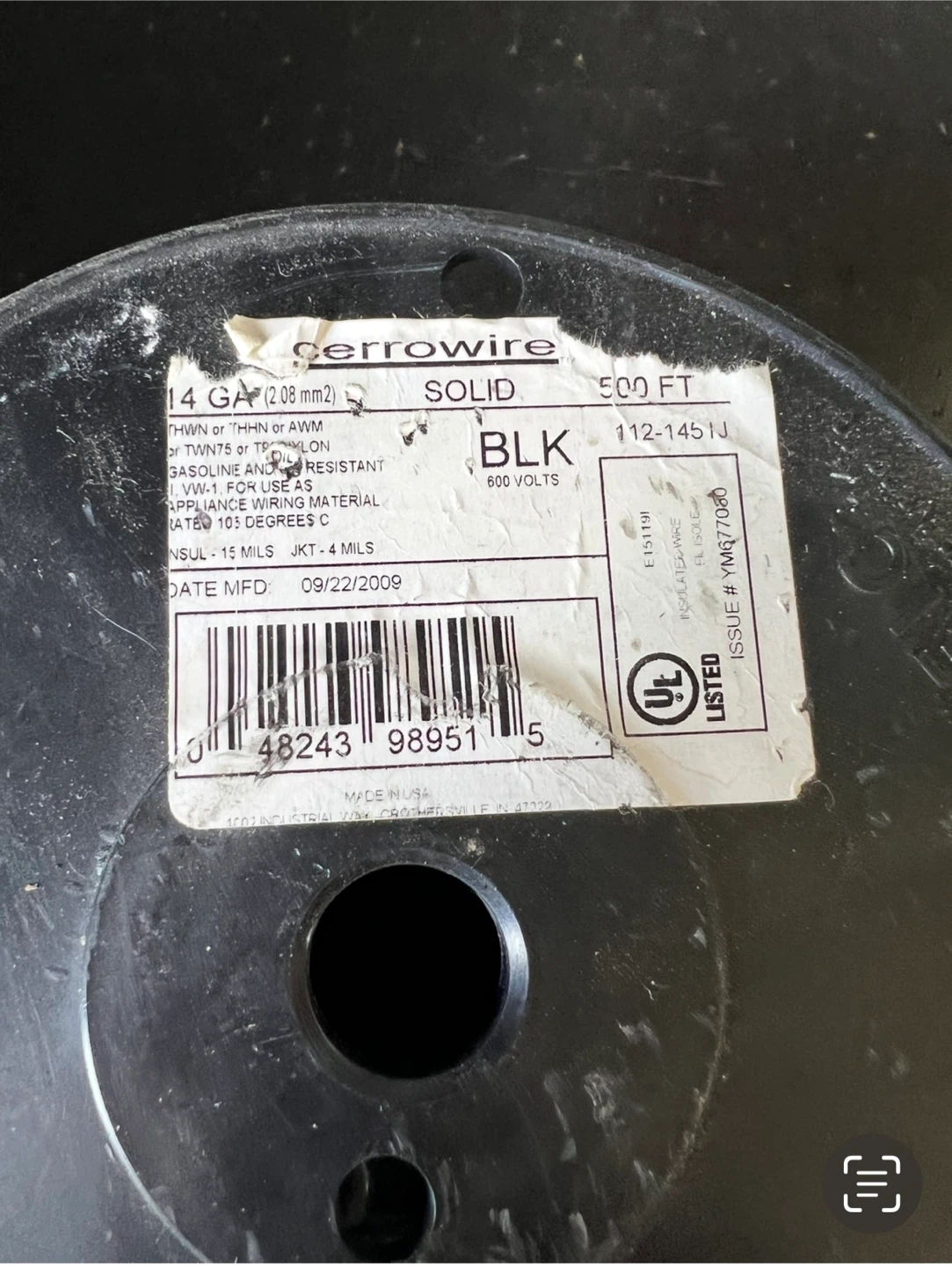 Cerrowire 14 GA Solid Black Wire - 500 ft