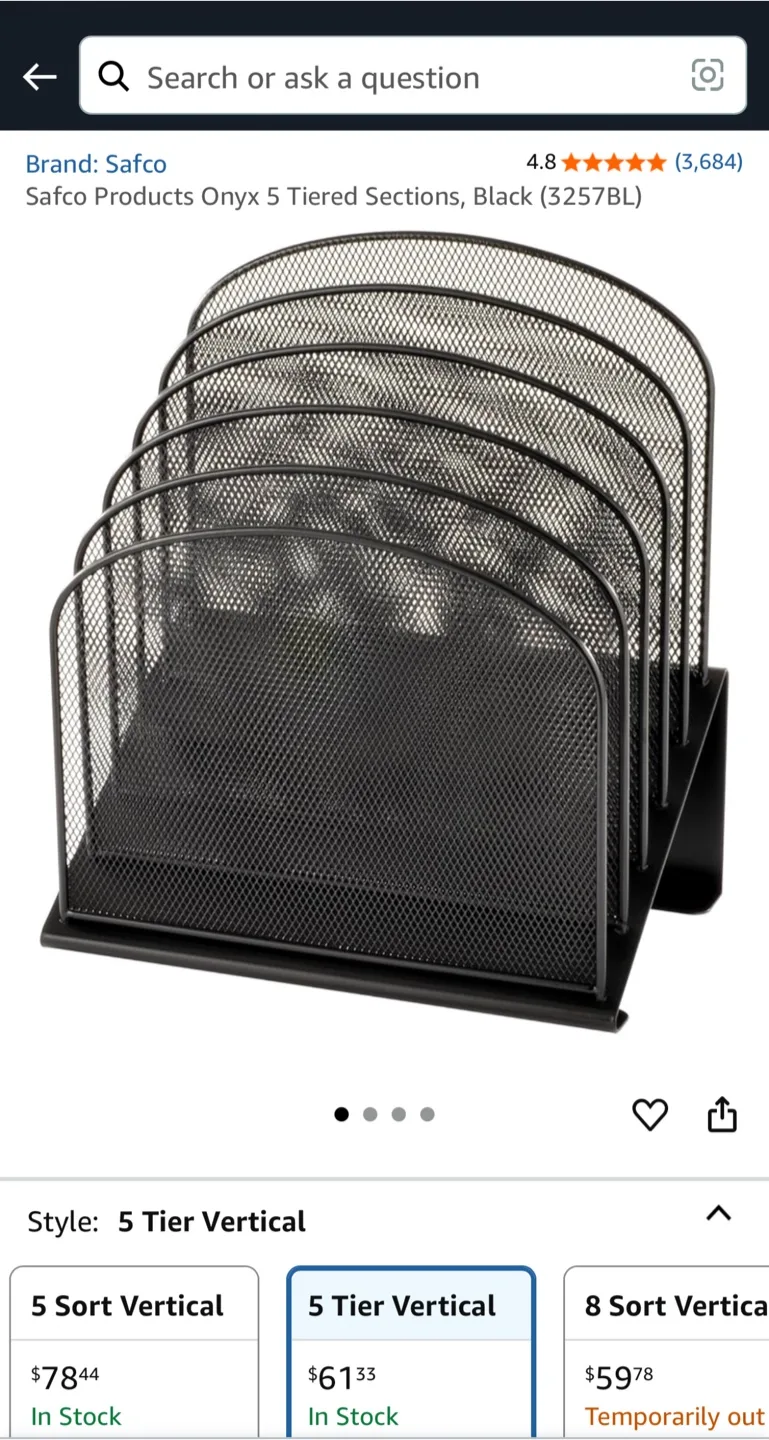 Safco Onyx 5 Tiered Sections - Black thumbnail