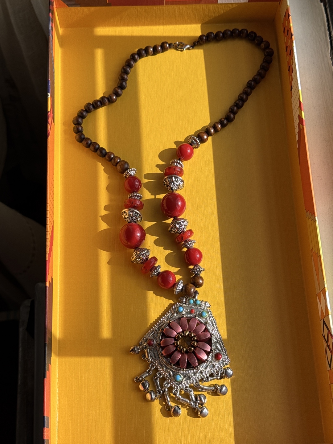 Beaded Necklace with Silver Pendant
