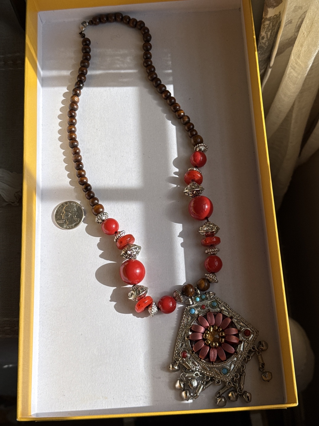 Beaded Necklace with Silver Pendant - photo 3