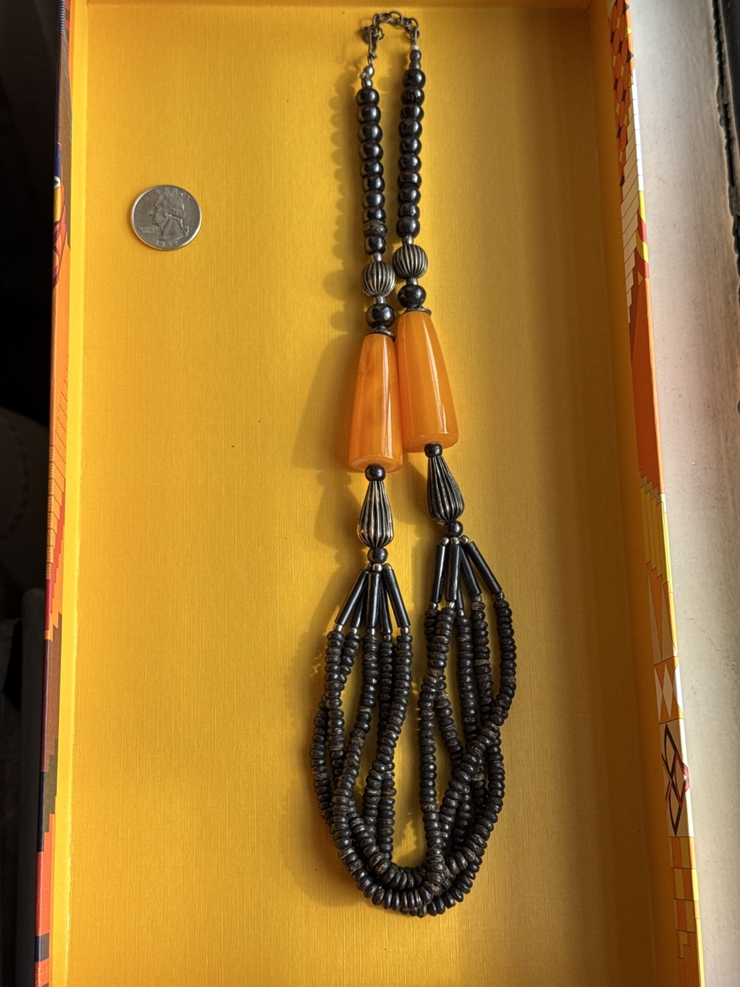 Vintage Beaded Necklace with Amber Accents