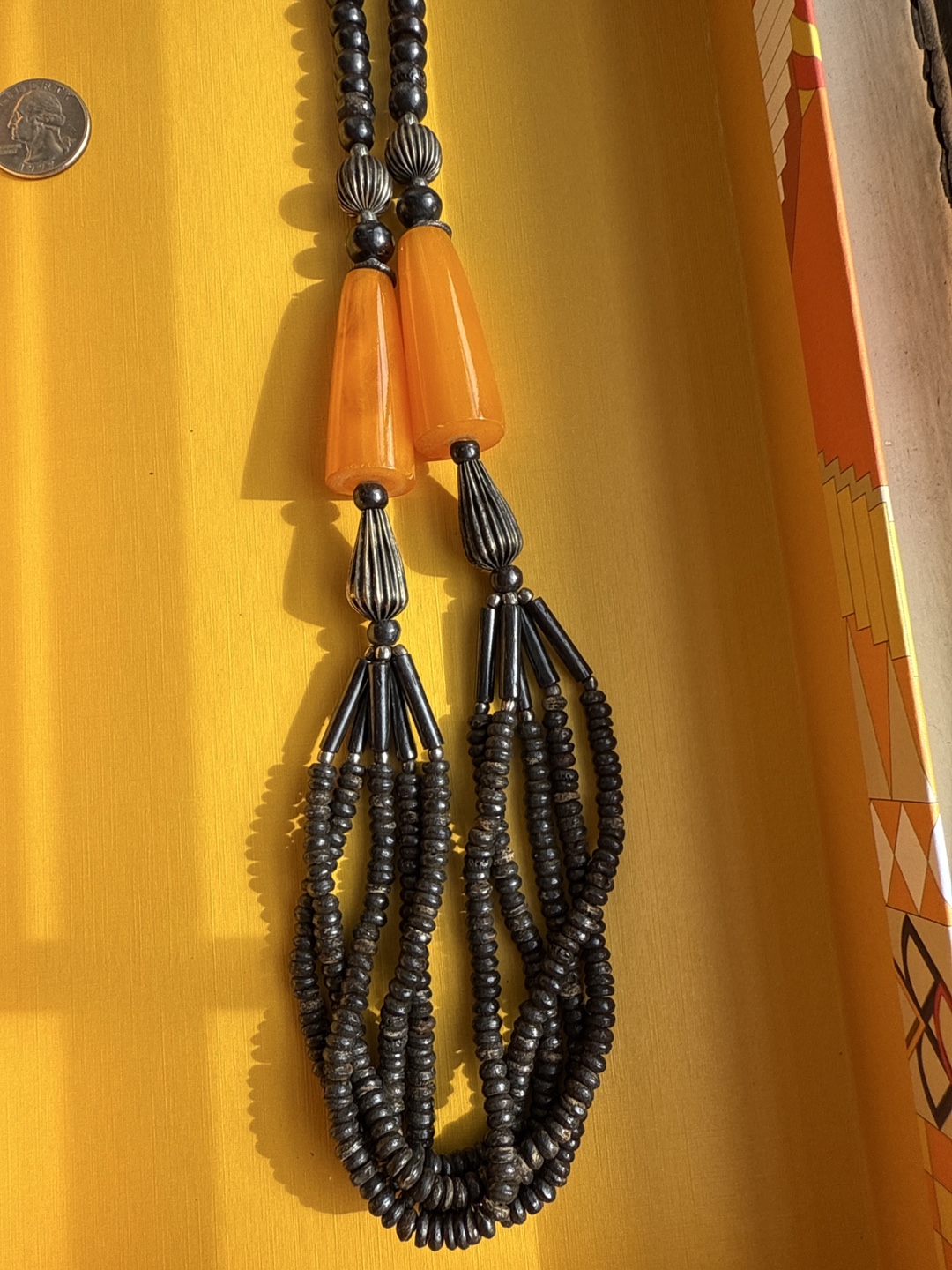Vintage Beaded Necklace with Amber Accents - photo 3