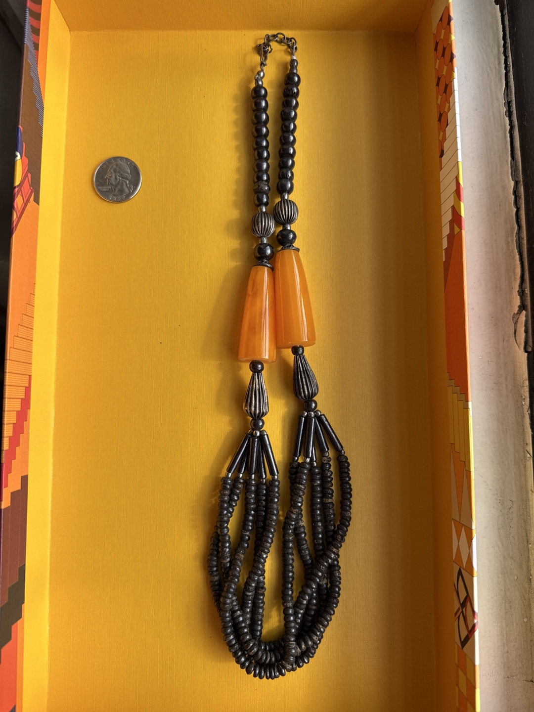 Vintage Beaded Necklace with Amber Accents - photo 2