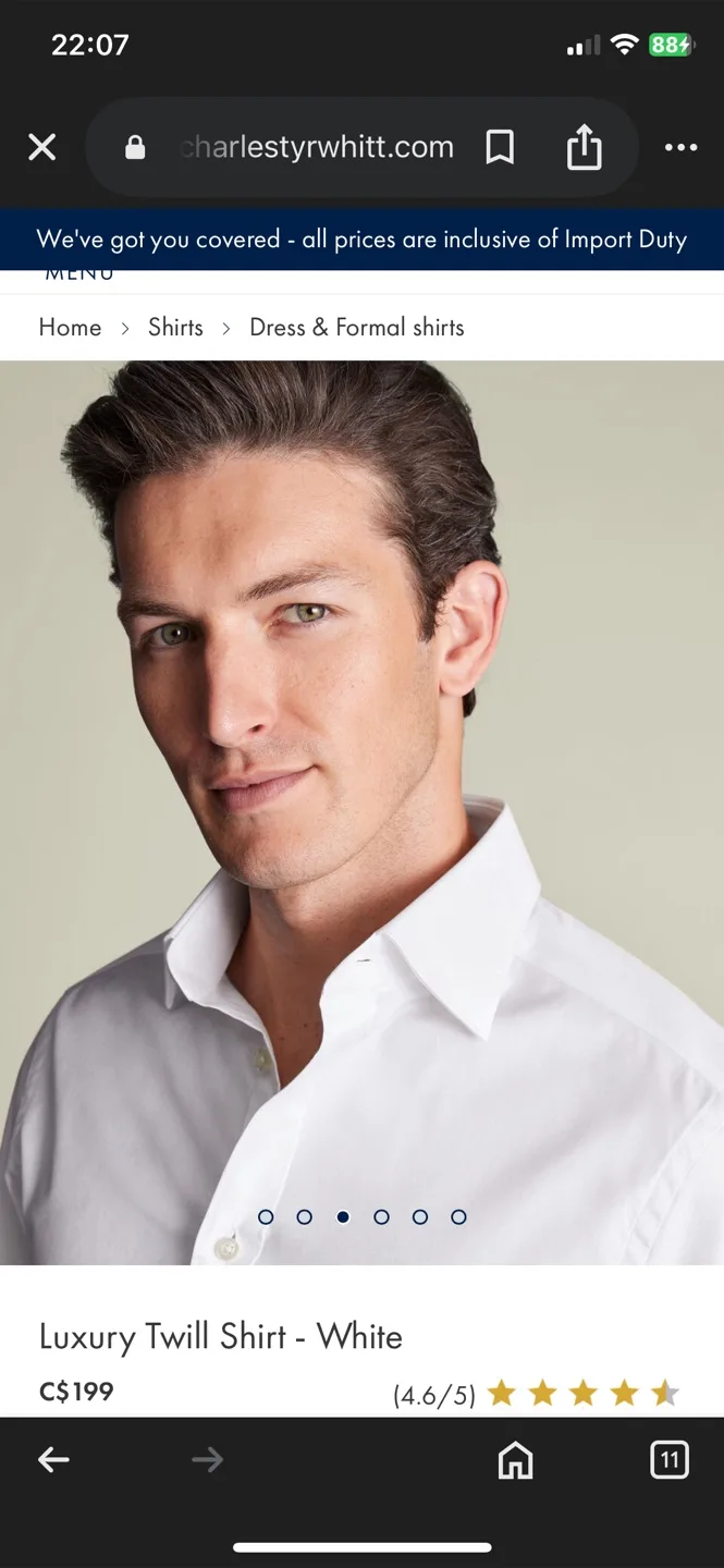 Charles Tyrwhitt White Slim Fit Shirt, 17.5 Collar thumbnail