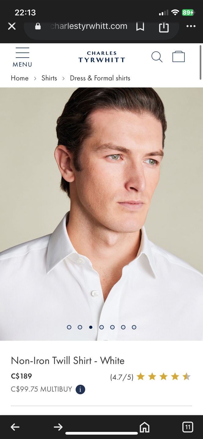 Charles Tyrwhitt White Slim Fit Shirt, 17.5 Collar - photo 5