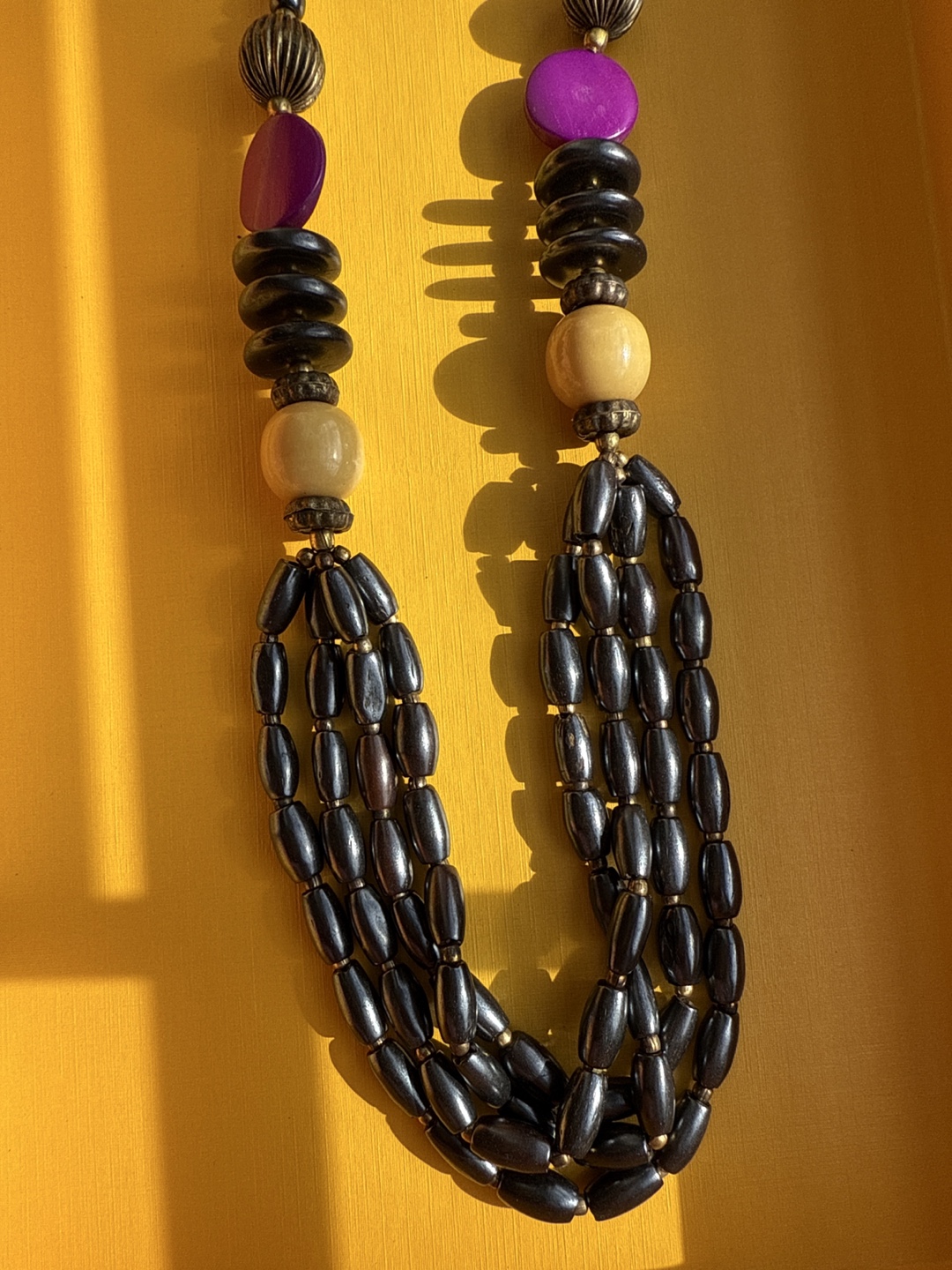 Handmade Beaded Necklace - Black, Purple, Beige - photo 3
