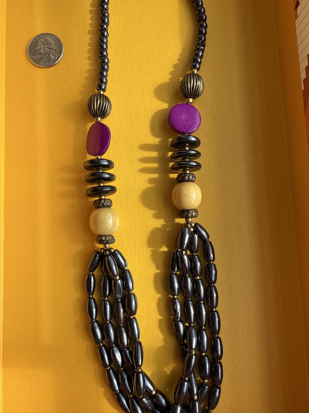 Handmade Beaded Necklace - Black, Purple, Beige - photo 2