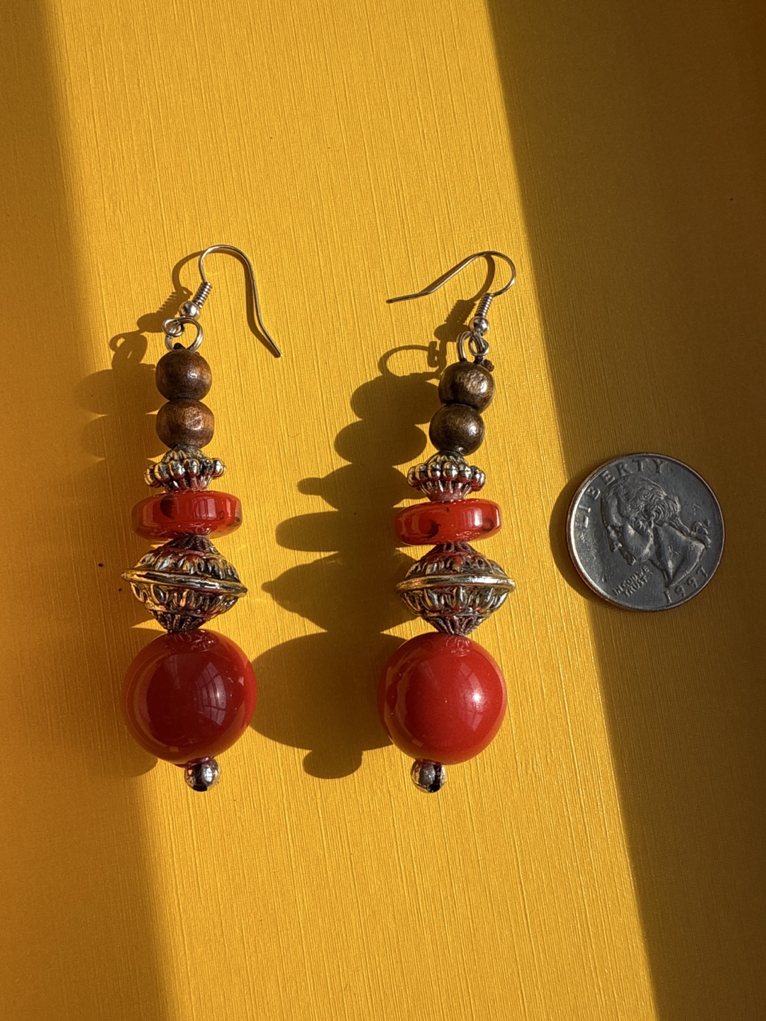 Handmade Red Beaded Dangle Earrings - photo 2