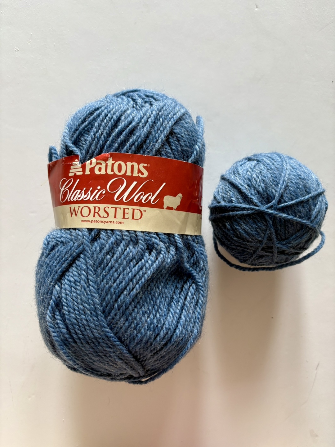 Two (2) Patons 100 % Wool Yarn. Color New Denim
