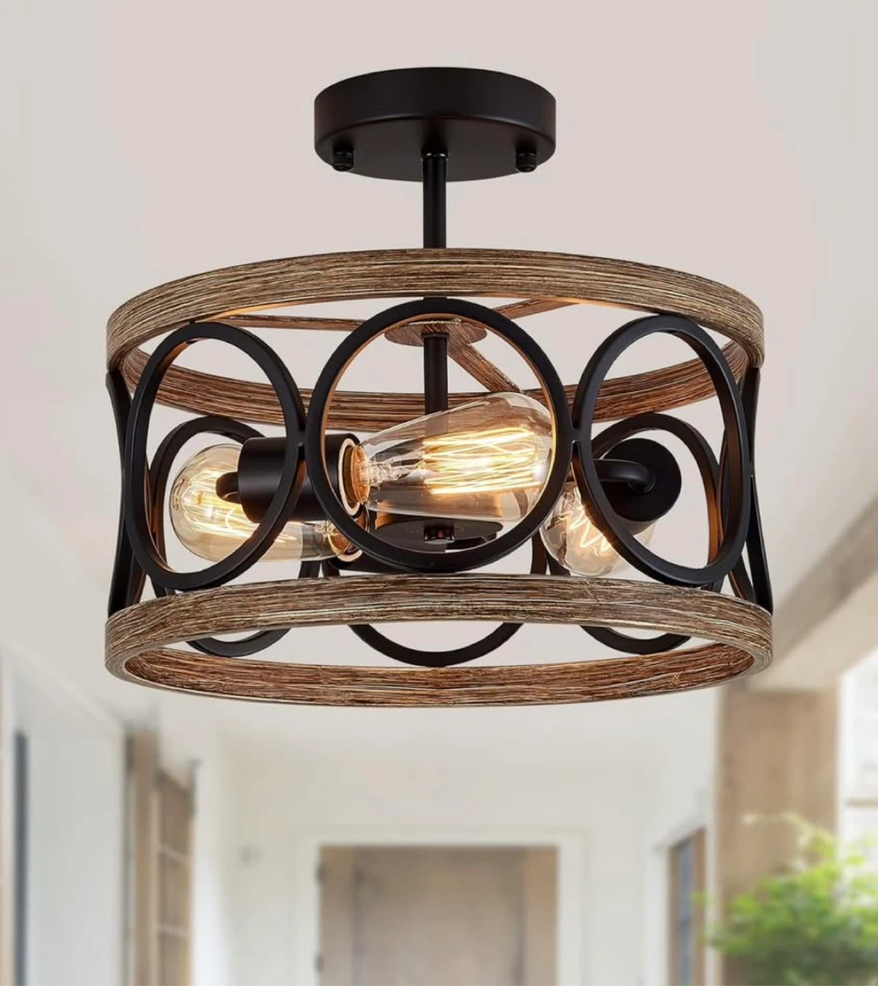 Retro Wood Iron Ceiling Light