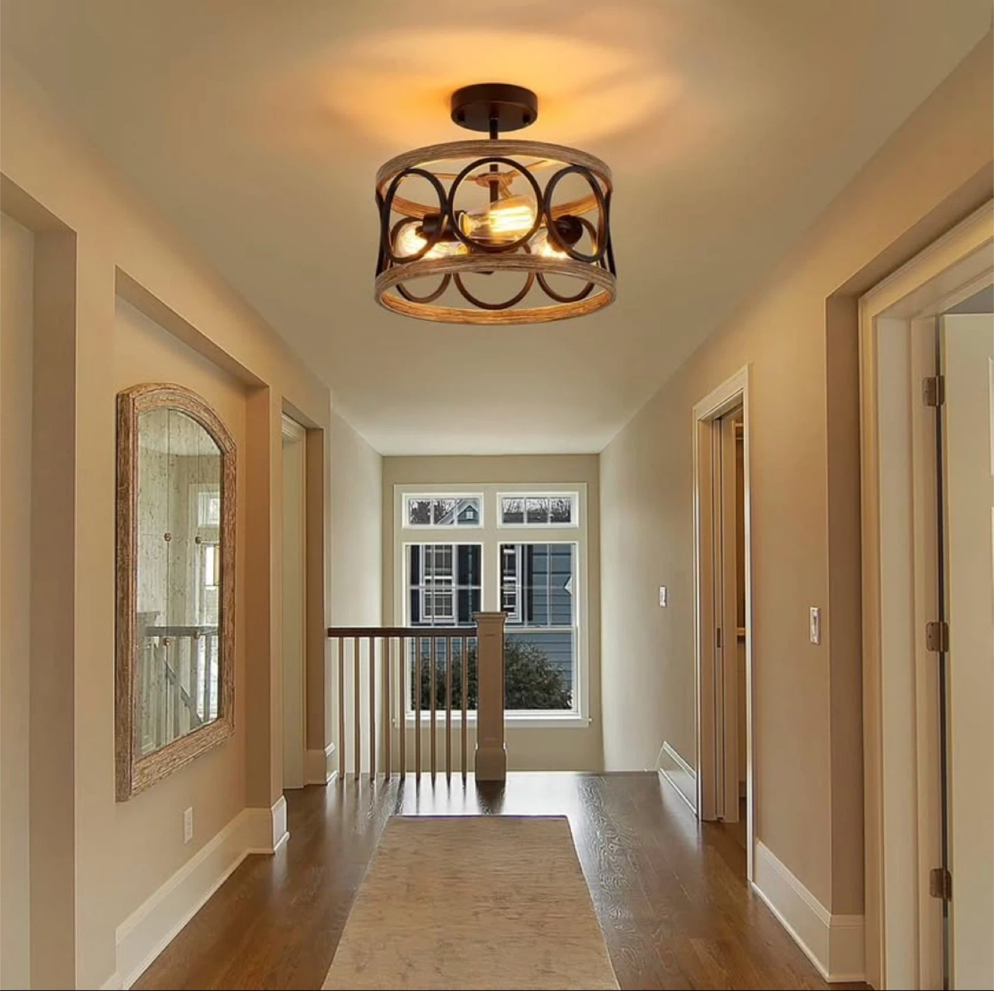 Retro Wood Iron Ceiling Light - photo 3