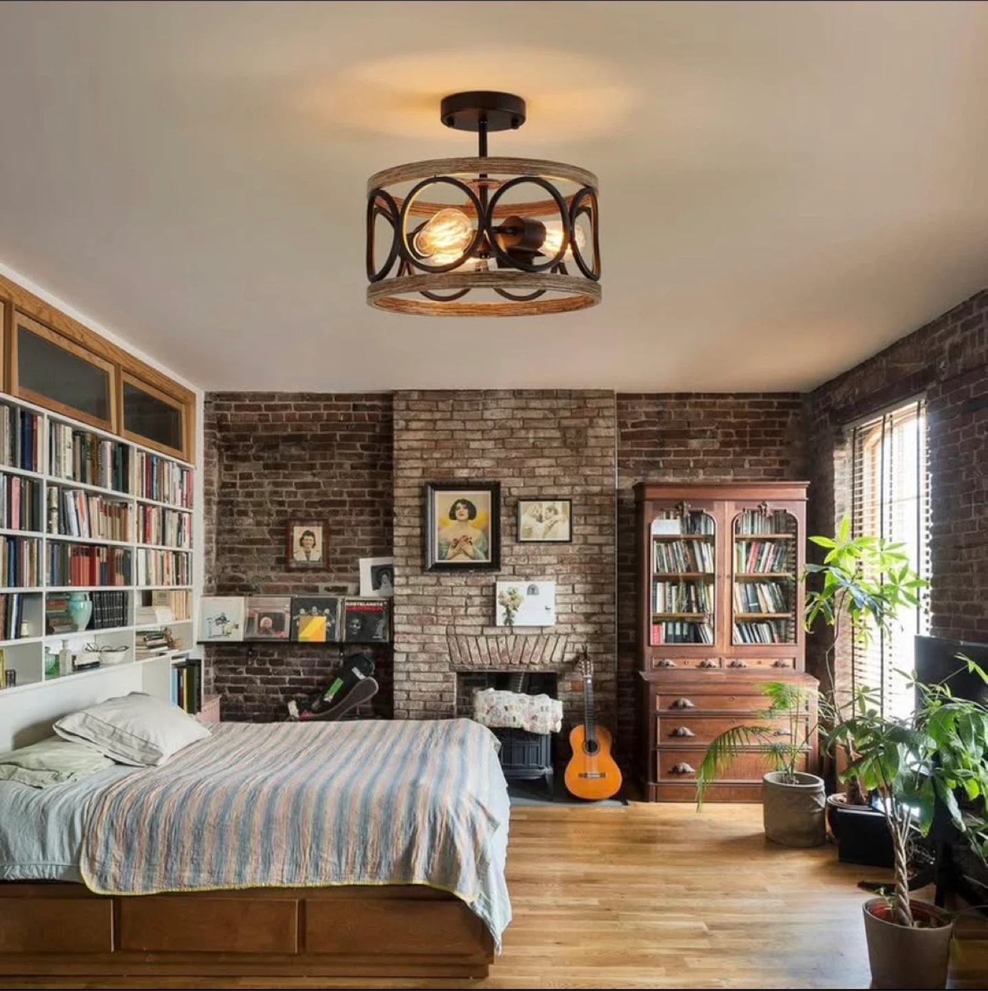 Retro Wood Iron Ceiling Light - photo 2