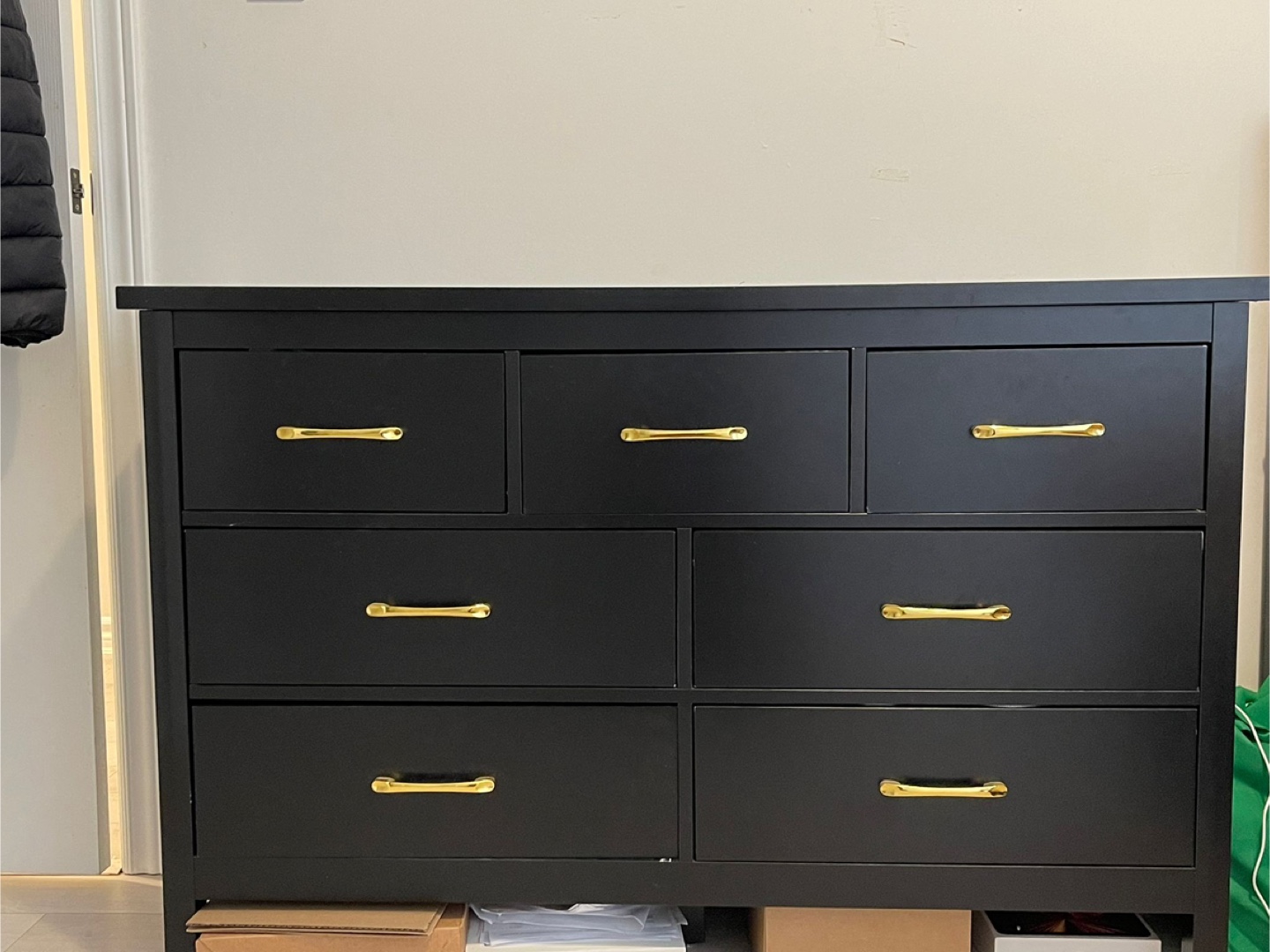 Black 7-Drawer Dresser with Gold Handles