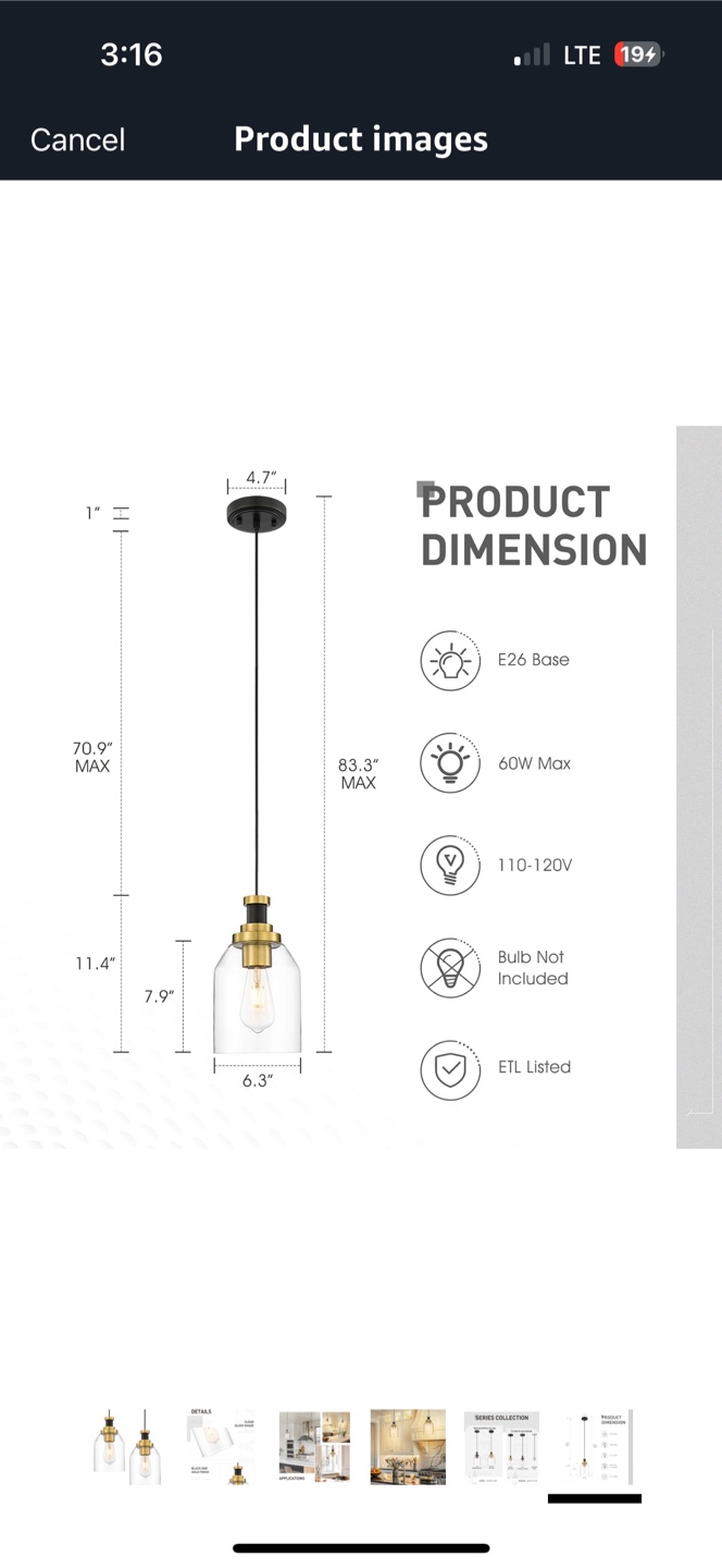 Zeyu Glass Pendant Lights - Black & Gold (Set of 2) - photo 2