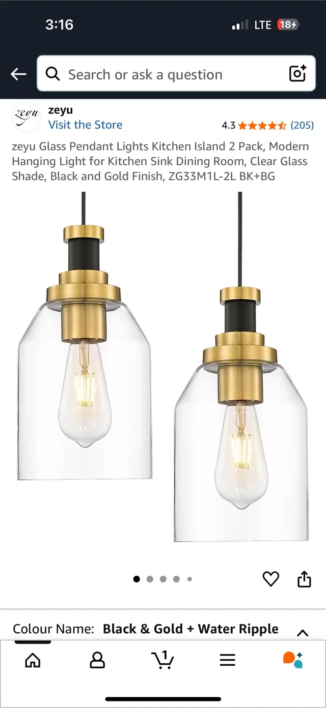 Zeyu Glass Pendant Lights - Black & Gold (Set of 2)